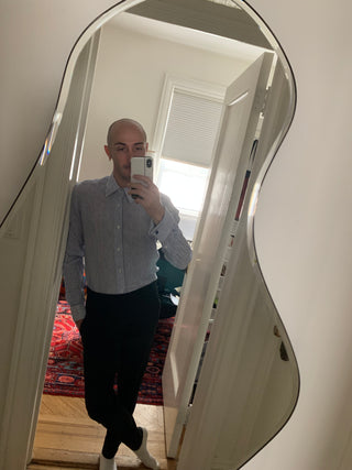 Selfie striped blue shirt 2