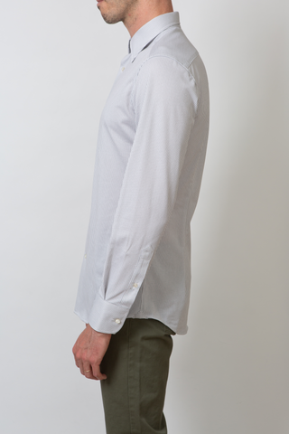 The Knit Dress Shirt in Grey & White Stripe