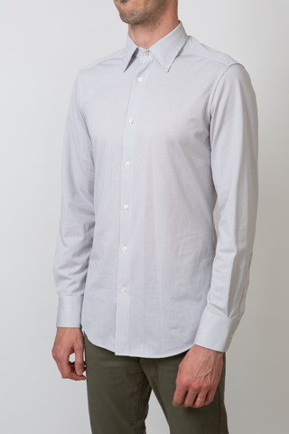 The Knit Dress Shirt in Grey & White Stripe