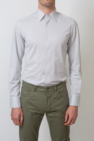 The Knit Dress Shirt in Grey & White Stripe