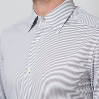 The Knit Dress Shirt in Grey & White Stripe  Decent Apparel   