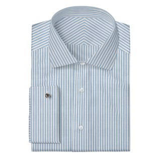 The Knit Dress Shirt  Decent Apparel Light Blue Stripe Classic Spread Classic French