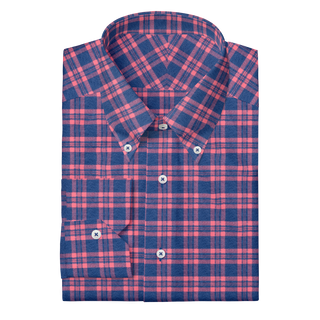 The Plaid Flannel in Blue & Coral  Decent Apparel Button Down Mitered 