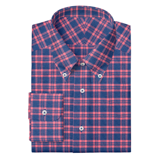 The Plaid Flannel in Blue & Coral  Decent Apparel Button Down Wide Barrel 