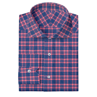 The Plaid Flannel in Blue & Coral  Decent Apparel Cutaway Mitered 