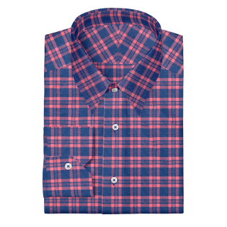 The Plaid Flannel in Blue & Coral  Decent Apparel Forward Point Mitered 