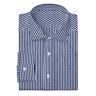 The Poplin in White & Blue Stripe  Decent Apparel Classic Spread Barrel 