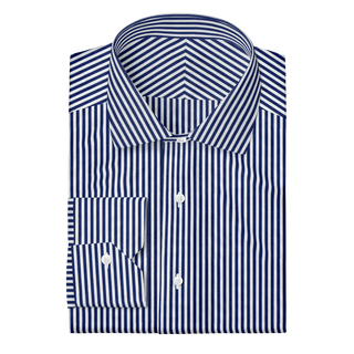 The Poplin in White & Blue Stripe  Decent Apparel Classic Spread Mitered 