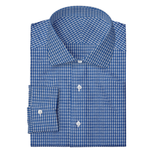 The Knit Dress Shirt in Blue Check  Decent Apparel Classic Spread Barrel 