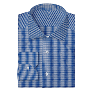 The Knit Dress Shirt in Blue Check  Decent Apparel Classic Spread Mitered 