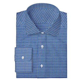 The Knit Dress Shirt in Blue Check  Decent Apparel Classic Spread Wide Barrel 