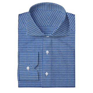 The Knit Dress Shirt in Blue Check  Decent Apparel Cutaway Mitered 