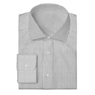 The Knit Dress Shirt in Grey & White Stripe  Decent Apparel Classic Spread Wide Barrel 