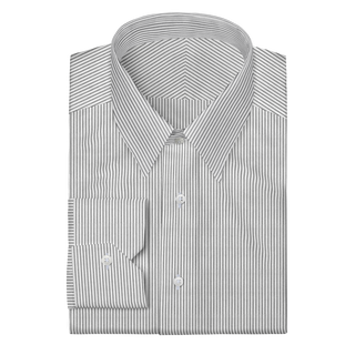 The Knit Dress Shirt in Grey & White Stripe  Decent Apparel Forward Point Mitered 