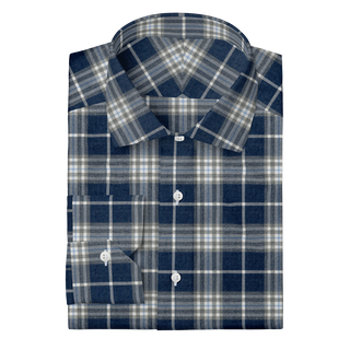 The Plaid Flannel in Navy & Grey  Decent Apparel Classic Spread Mitered 