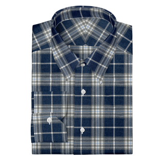 The Plaid Flannel in Navy & Grey  Decent Apparel Forward Point Mitered 