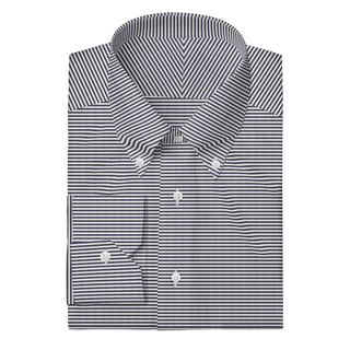The Oxford in Navy Horizontal Stripe  Decent Apparel Button Down Mitered 