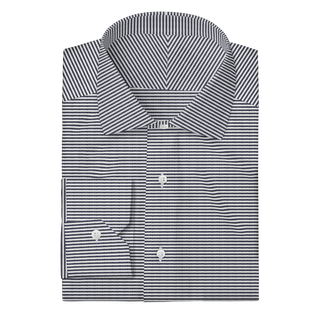 The Oxford in Navy Horizontal Stripe  Decent Apparel Classic Spread Mitered 