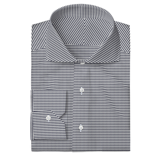 The Oxford in Navy Horizontal Stripe  Decent Apparel Cutaway Mitered 