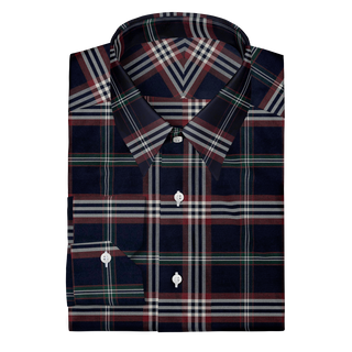 The Stretch Dress Shirt in Navy Signature Tartan  Decent Apparel Forward Point Mitered 