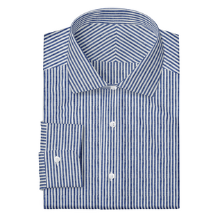 The Linen  Decent Apparel Navy Blue Stripe Classic Spread Barrel