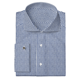 The Linen  Decent Apparel Navy Blue Stripe Cutaway Classic French